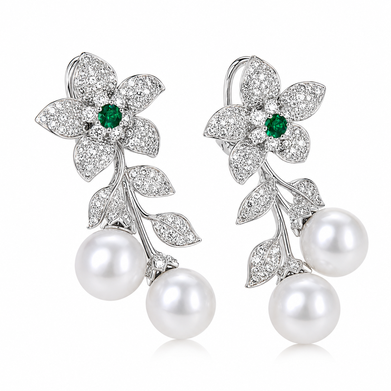 Floral pearl drop earrings